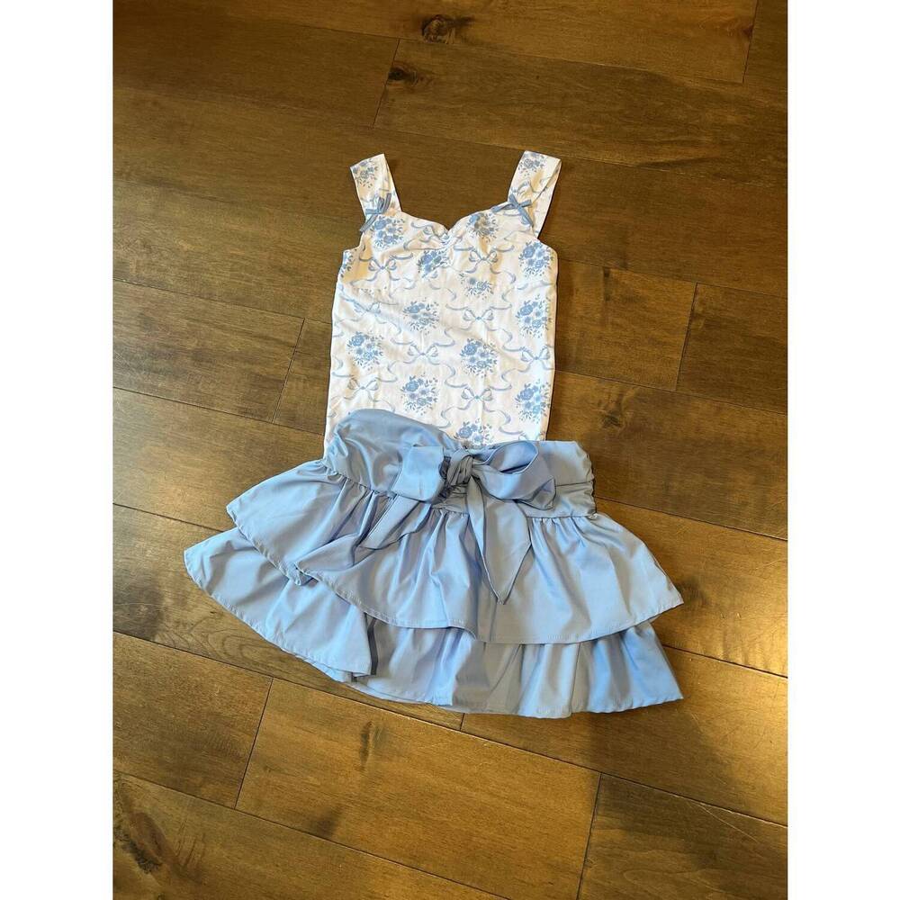 NEW FLOWERS BY ZOE girl's toile top in blue